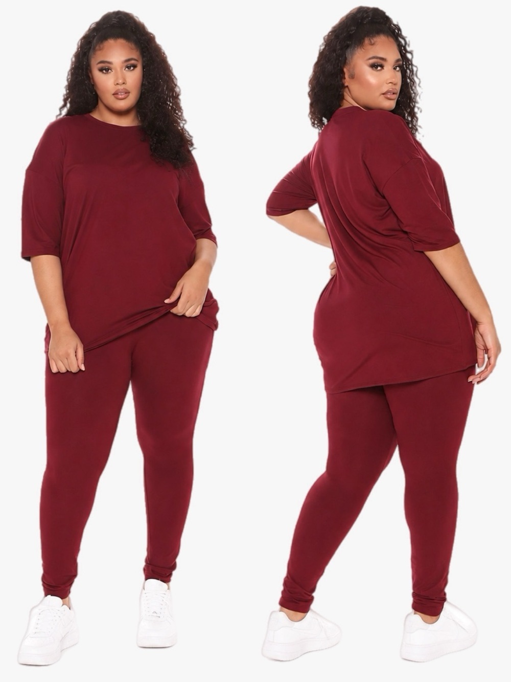 Fashion Nova Weekend Vibes Legging Set Plus Size 3X in Wine Lounge Matching Set